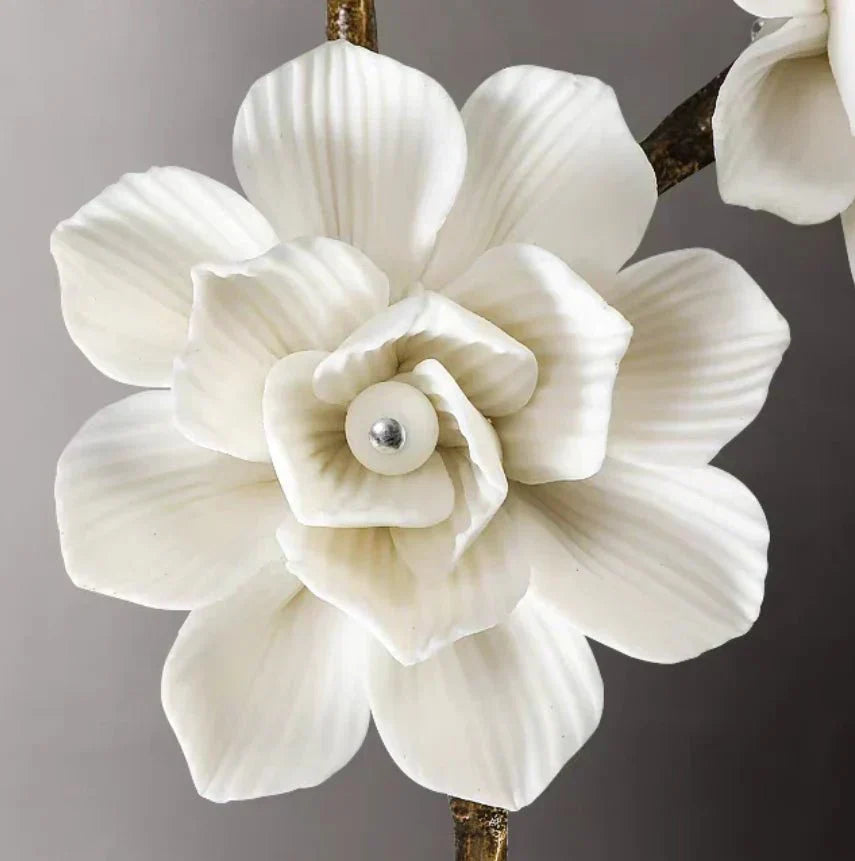 Brass and Ceramic Flower Art Chandelier Post Modern Light Luxury Style for Living and Dining Areas - Joyfuzzy