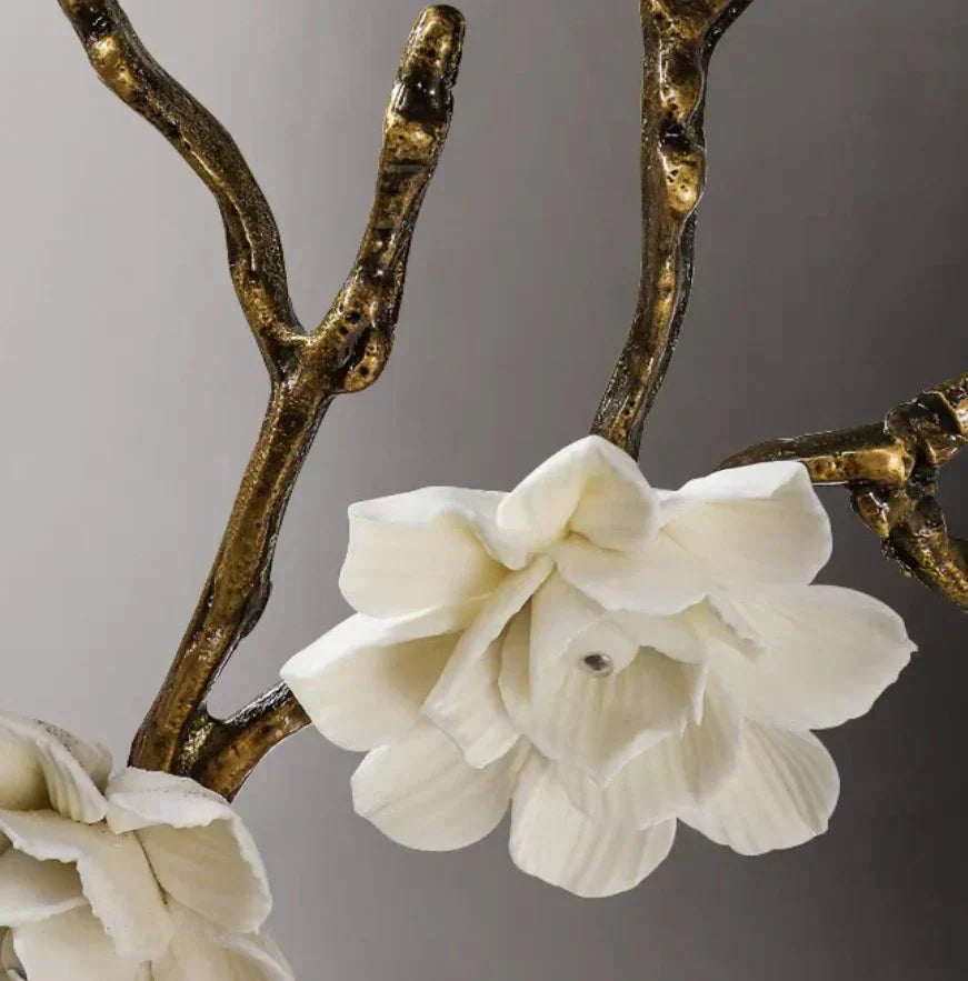 Brass and Ceramic Flower Art Chandelier Post Modern Light Luxury Style for Living and Dining Areas - Joyfuzzy