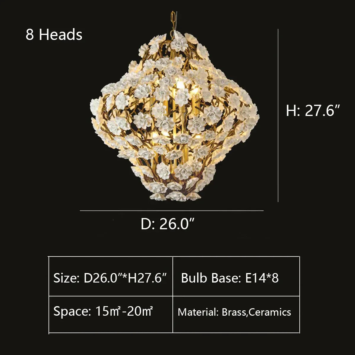 Brass and Ceramic Flower Art Chandelier Post Modern Light Luxury Style for Living and Dining Areas - Joyfuzzy