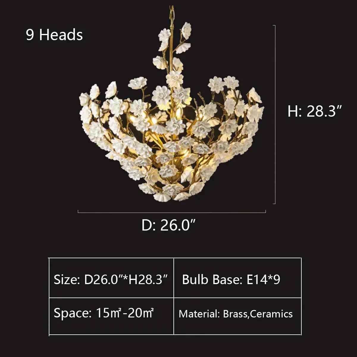 Brass and Ceramic Flower Art Chandelier Post Modern Light Luxury Style for Living and Dining Areas - Joyfuzzy