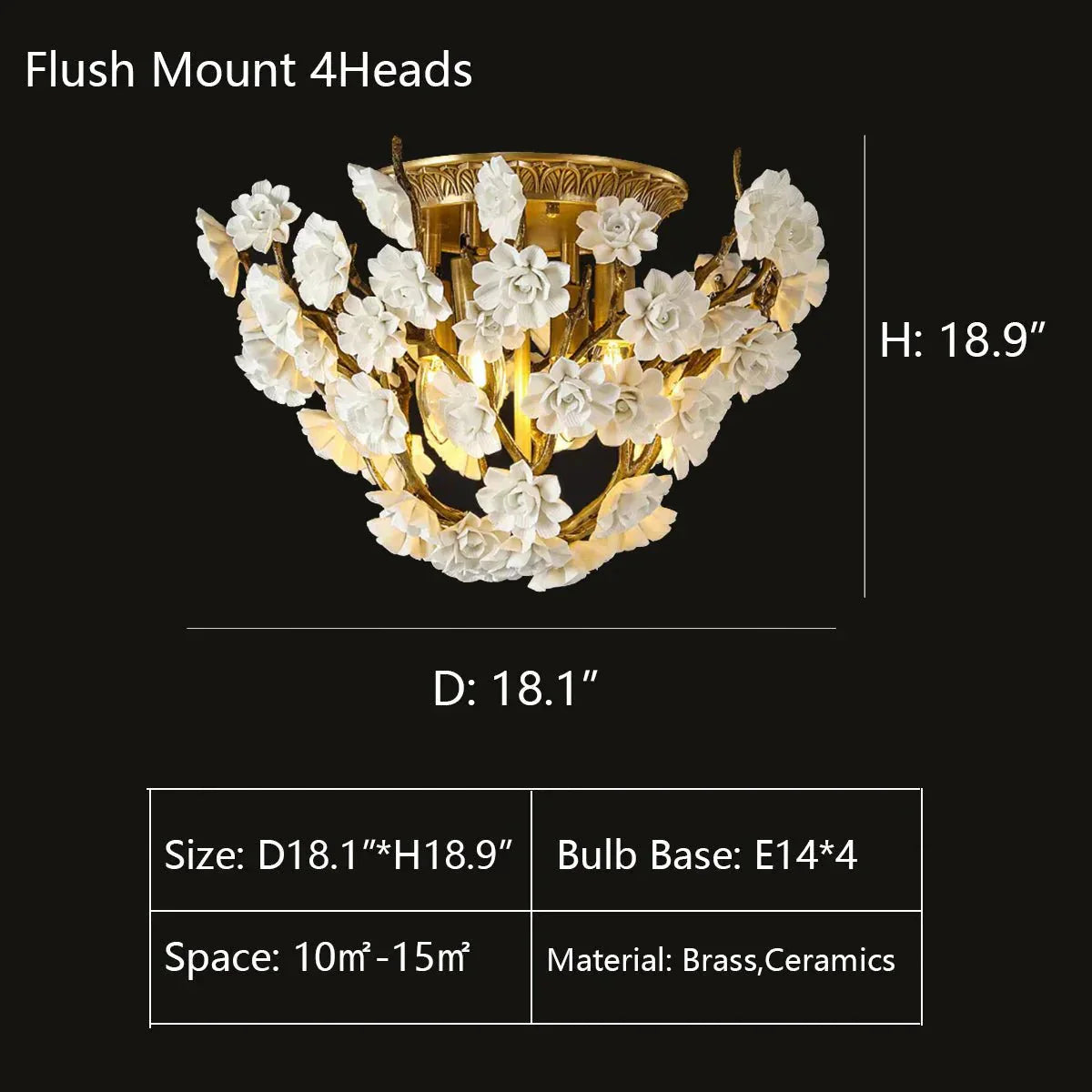Brass and Ceramic Flower Art Chandelier Post Modern Light Luxury Style for Living and Dining Areas - Joyfuzzy