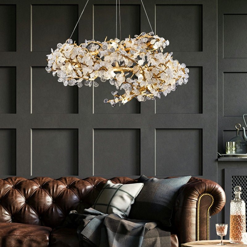 Brass Branch Chandelier with Crystal Leaf Accents Elegant Style for Living or Bedroom Decor - Style A / D23.6"*H15.8"Warm LightJoyfuzzy