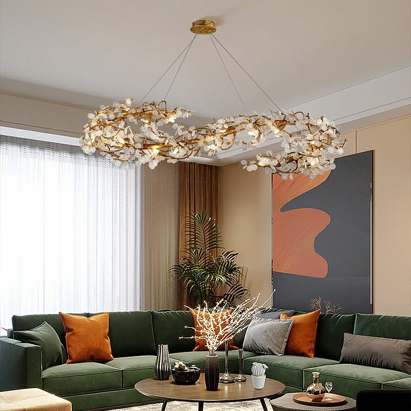 Brass Branch Chandelier with Crystal Leaf Accents Elegant Style for Living or Bedroom Decor - Style A / D23.6"*H15.8"Warm LightJoyfuzzy