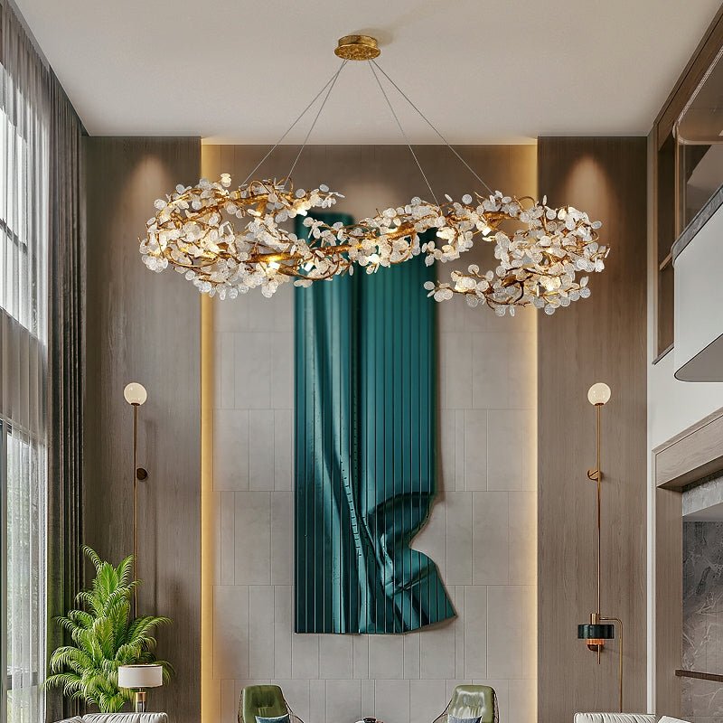 Brass Branch Chandelier with Crystal Leaf Accents Elegant Style for Living or Bedroom Decor - Style A / D23.6"*H15.8"Warm LightJoyfuzzy