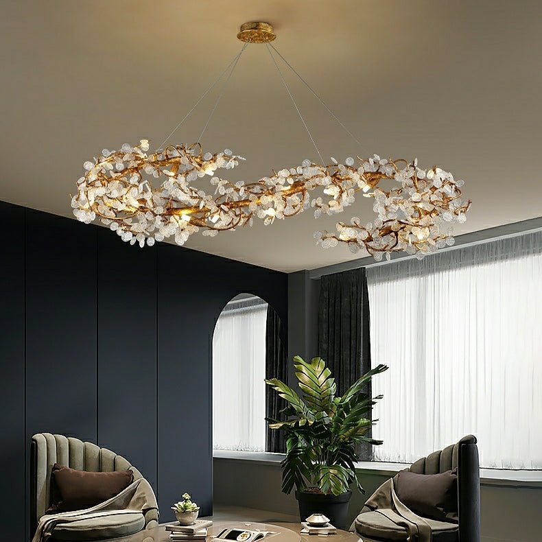 Brass Branch Chandelier with Crystal Leaf Accents Elegant Style for Living or Bedroom Decor - Style A / D23.6"*H15.8"Warm LightJoyfuzzy