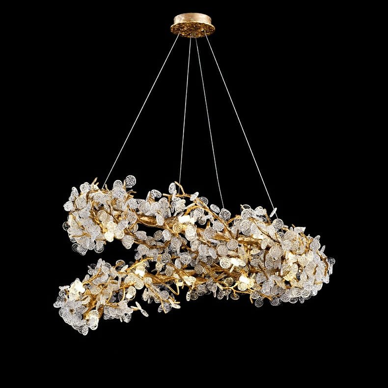 Brass Branch Chandelier with Crystal Leaf Accents Elegant Style for Living or Bedroom Decor - Style B / L47.2"*W11.8"*H11.8"/26.5kgWarm LightJoyfuzzy