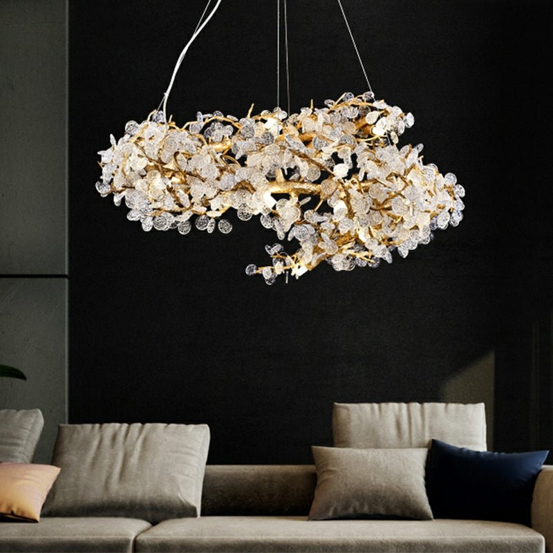 Brass Branch Chandelier with Crystal Leaf Accents Elegant Style for Living or Bedroom Decor - Style A / D23.6"*H15.8"Warm LightJoyfuzzy