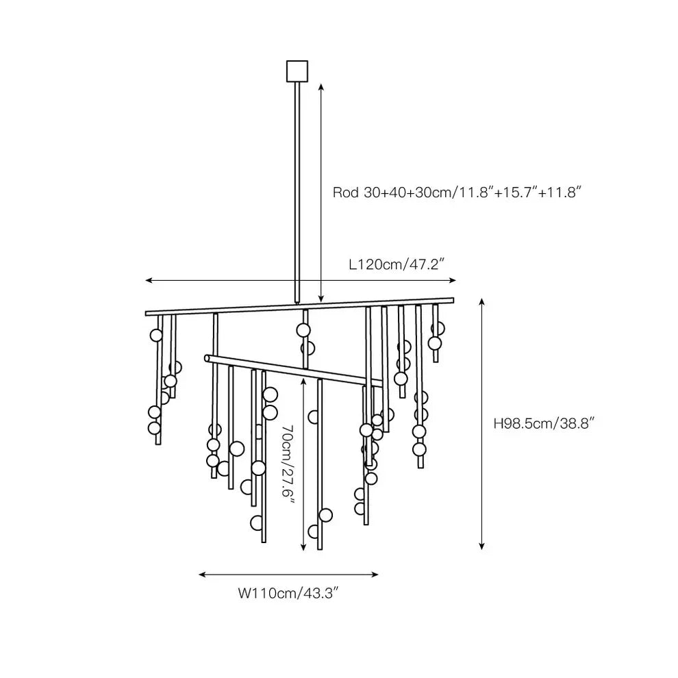 Brass Drop System Chandelier - 76 heads L 220cm x W 180cm x H 400cm / L 86.6" x W 70.9" x H 157.5"BlackJoyfuzzy