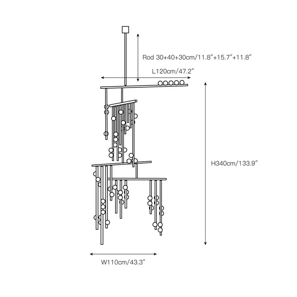 Brass Drop System Chandelier - 76 heads L 220cm x W 180cm x H 400cm / L 86.6" x W 70.9" x H 157.5"BlackJoyfuzzy