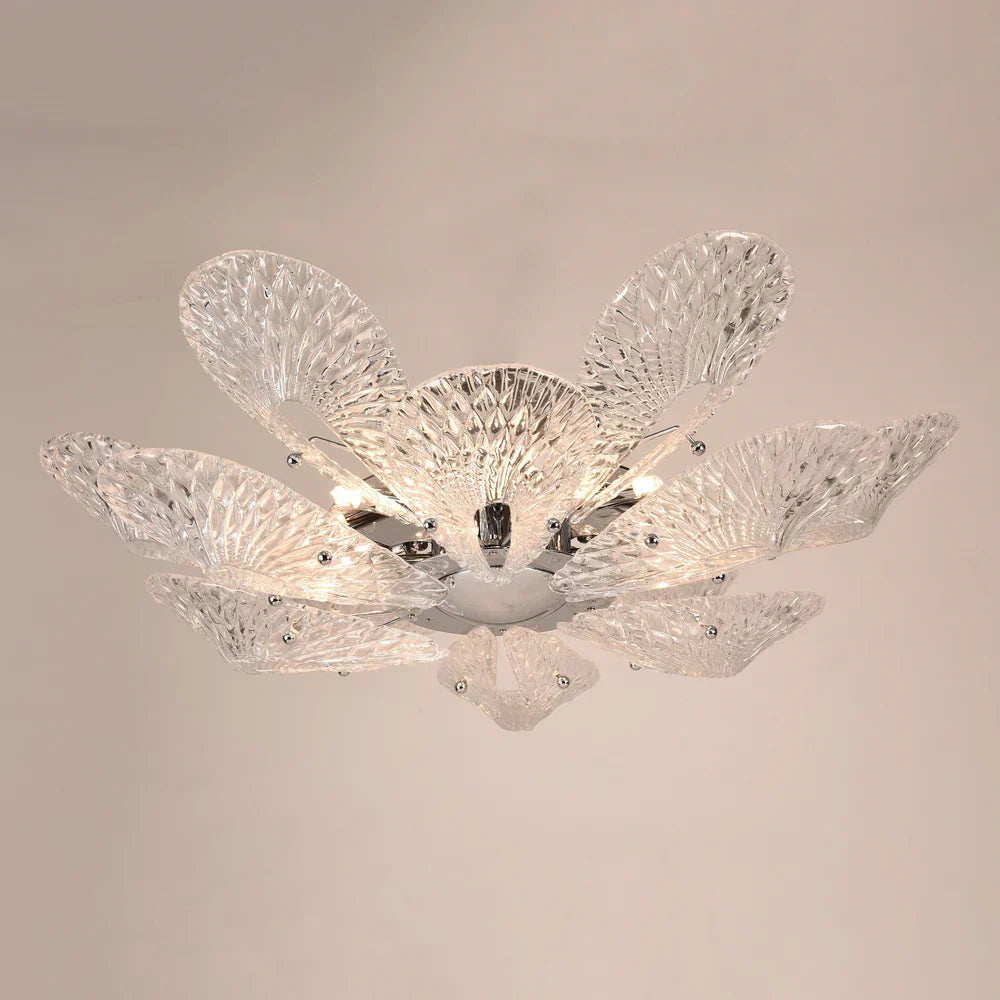 BU Bella Murano Glass Flower Chandelier-1-Tier: 33"W x 12"H-Clear-