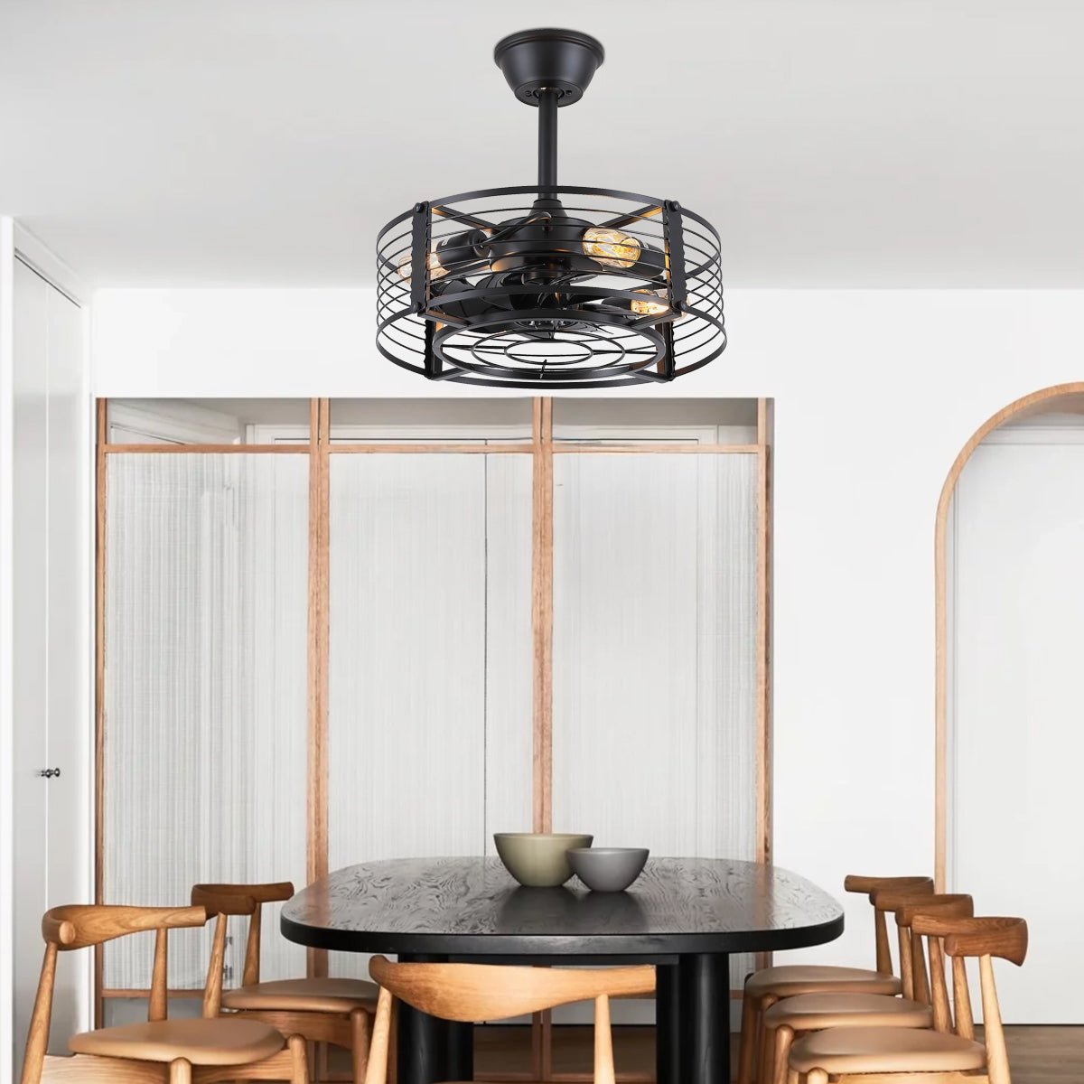 Cage Industrial Black Bladeless Ceiling Fan Light 18" - Joyfuzzy