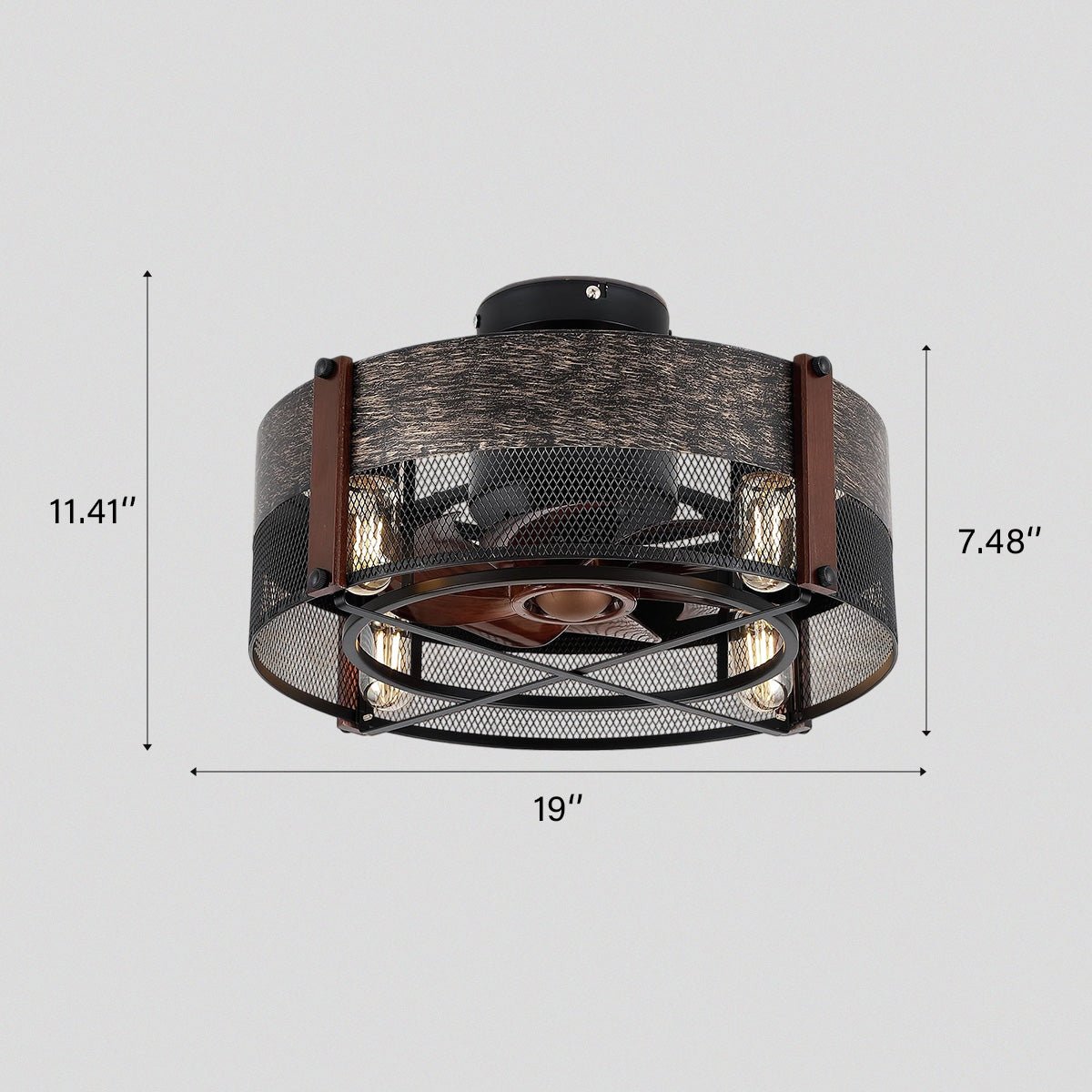 Caged Ceiling Fan with Light and Remote Black Bladeless Reversible Low Profile 19" - Joyfuzzy