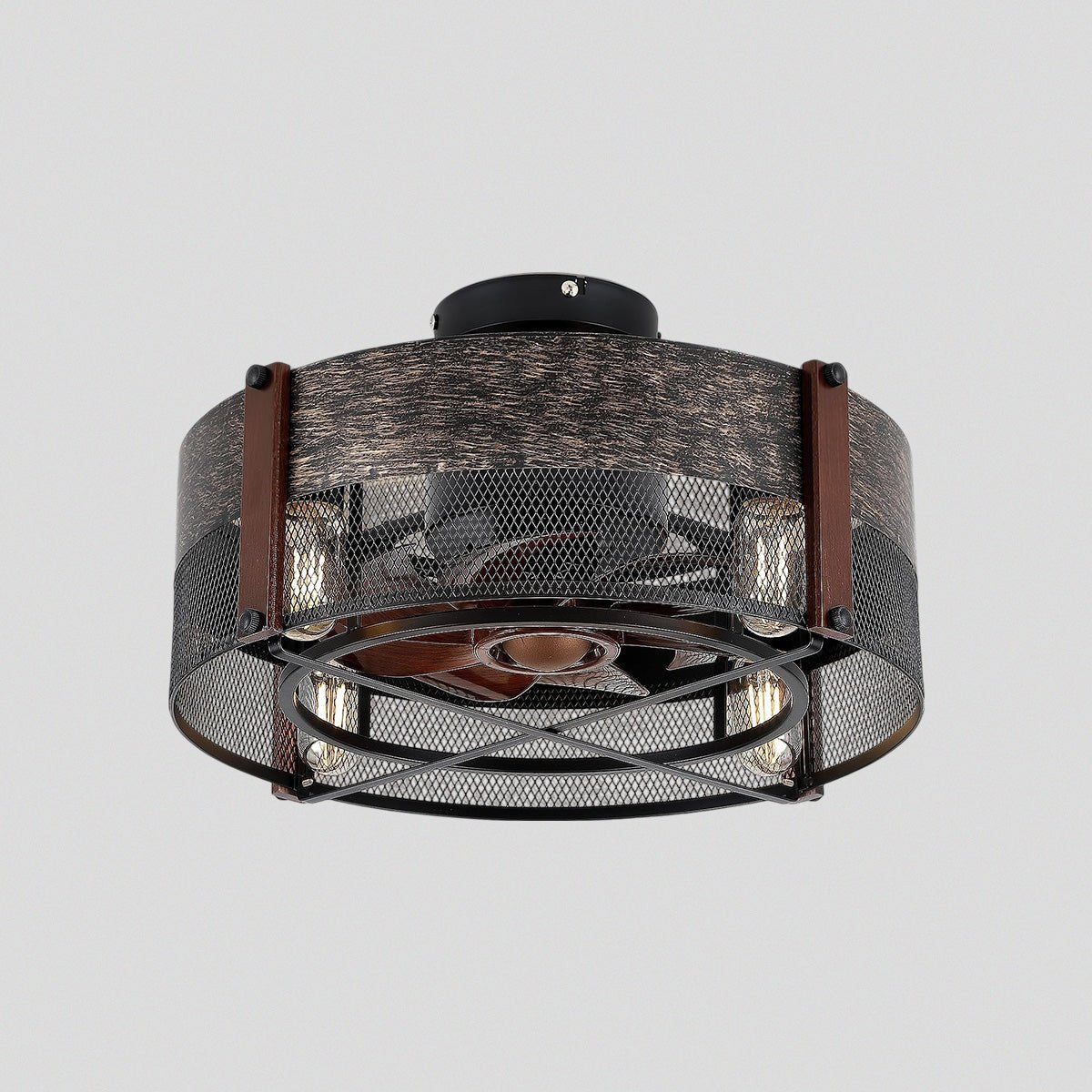 Caged Ceiling Fan with Light and Remote Black Bladeless Reversible Low Profile 19" - Joyfuzzy
