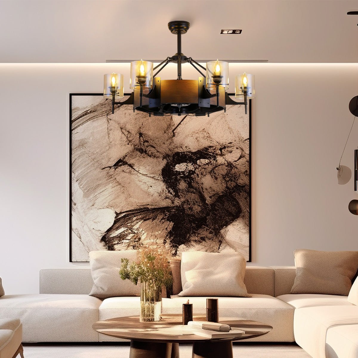 Caged Ceiling Fan with Lights Black Vintage Rustic Farmhouse Chandelier 38.5" - Joyfuzzy