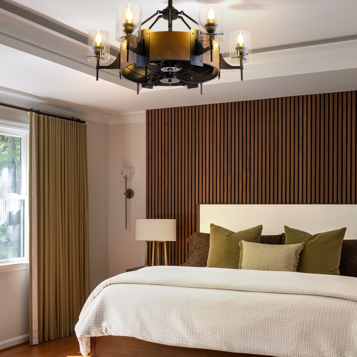 Caged Ceiling Fan with Lights Black Vintage Rustic Farmhouse Chandelier 38.5" - Joyfuzzy