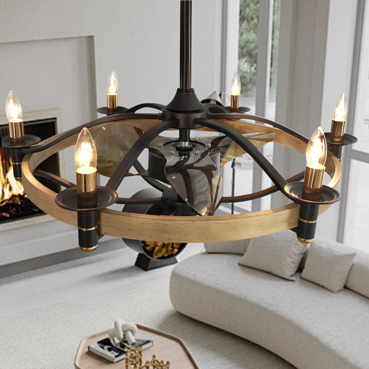 Caged Modern Farmhouse Ceiling Fan Light 32" - Joyfuzzy