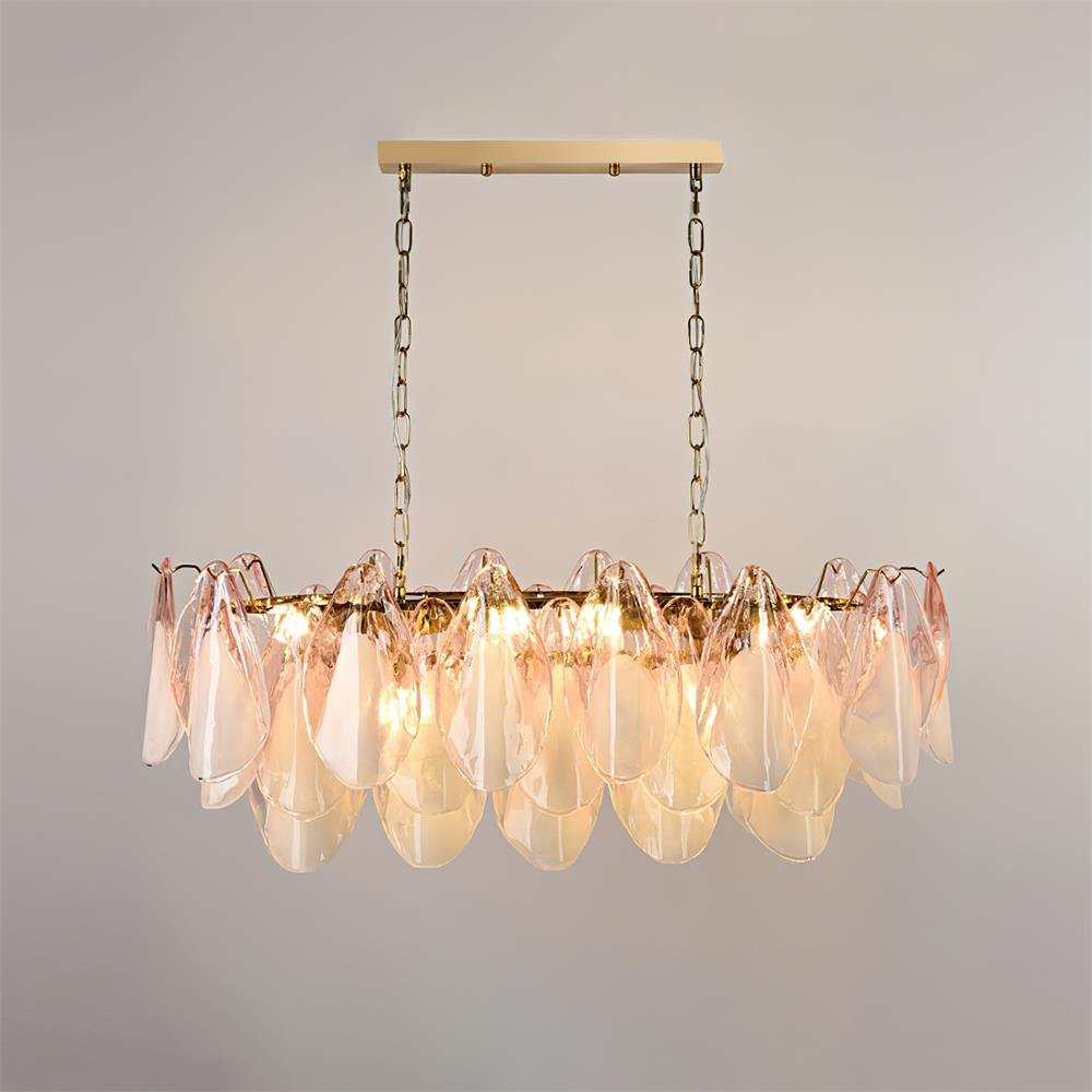 Caia Murano Glass Chandelier for Living Room - L 100cm x H 34cm / ∅ 39.3″ x H 13.3″Pink & WhiteJoyfuzzy