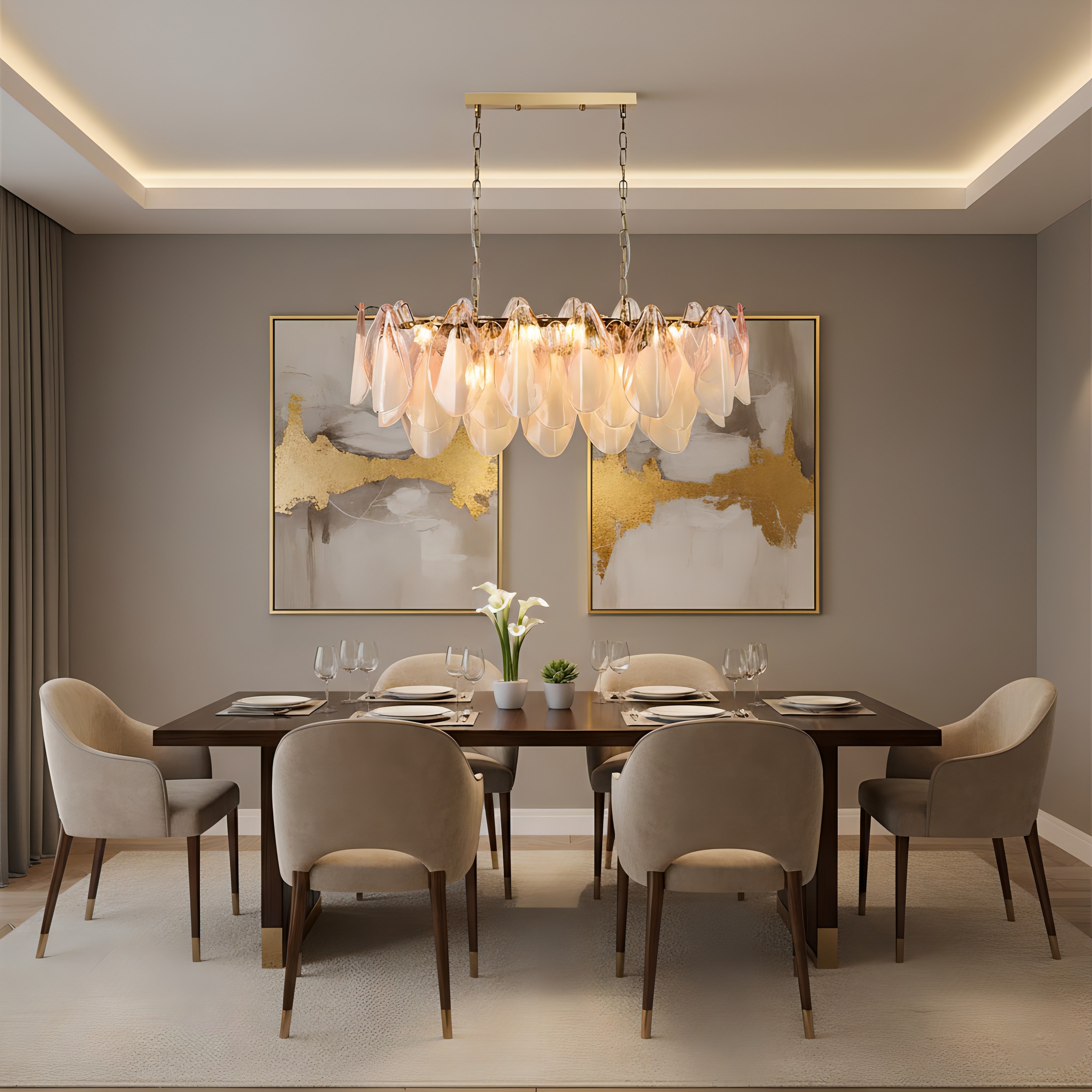 Caia Murano Glass Chandelier for Living Room - L 100cm x H 34cm / ∅ 39.3″ x H 13.3″Pink & WhiteJoyfuzzy