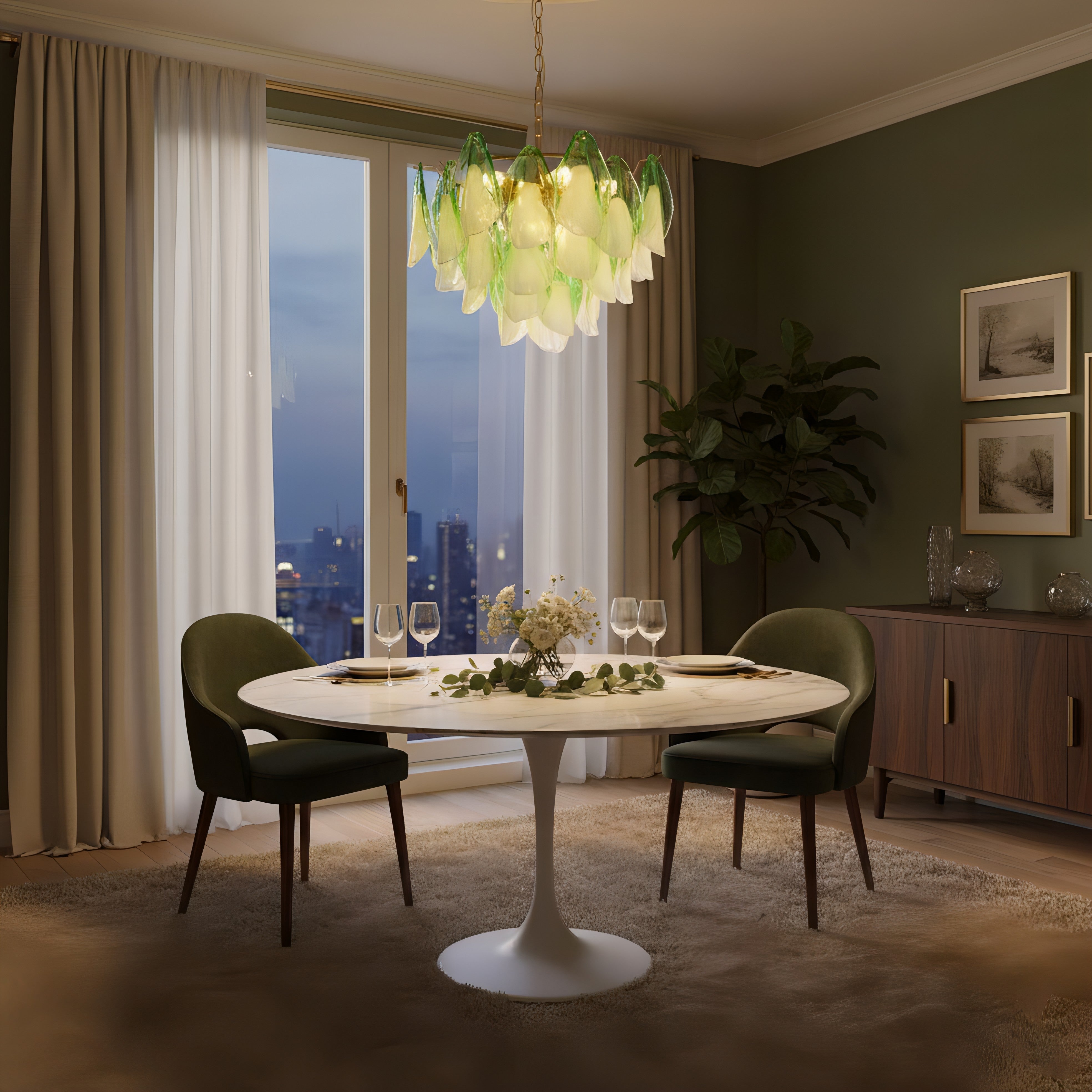 Caia Murano Glass Chandelier for Living Room - L 100cm x H 34cm / ∅ 39.3″ x H 13.3″WhiteJoyfuzzy