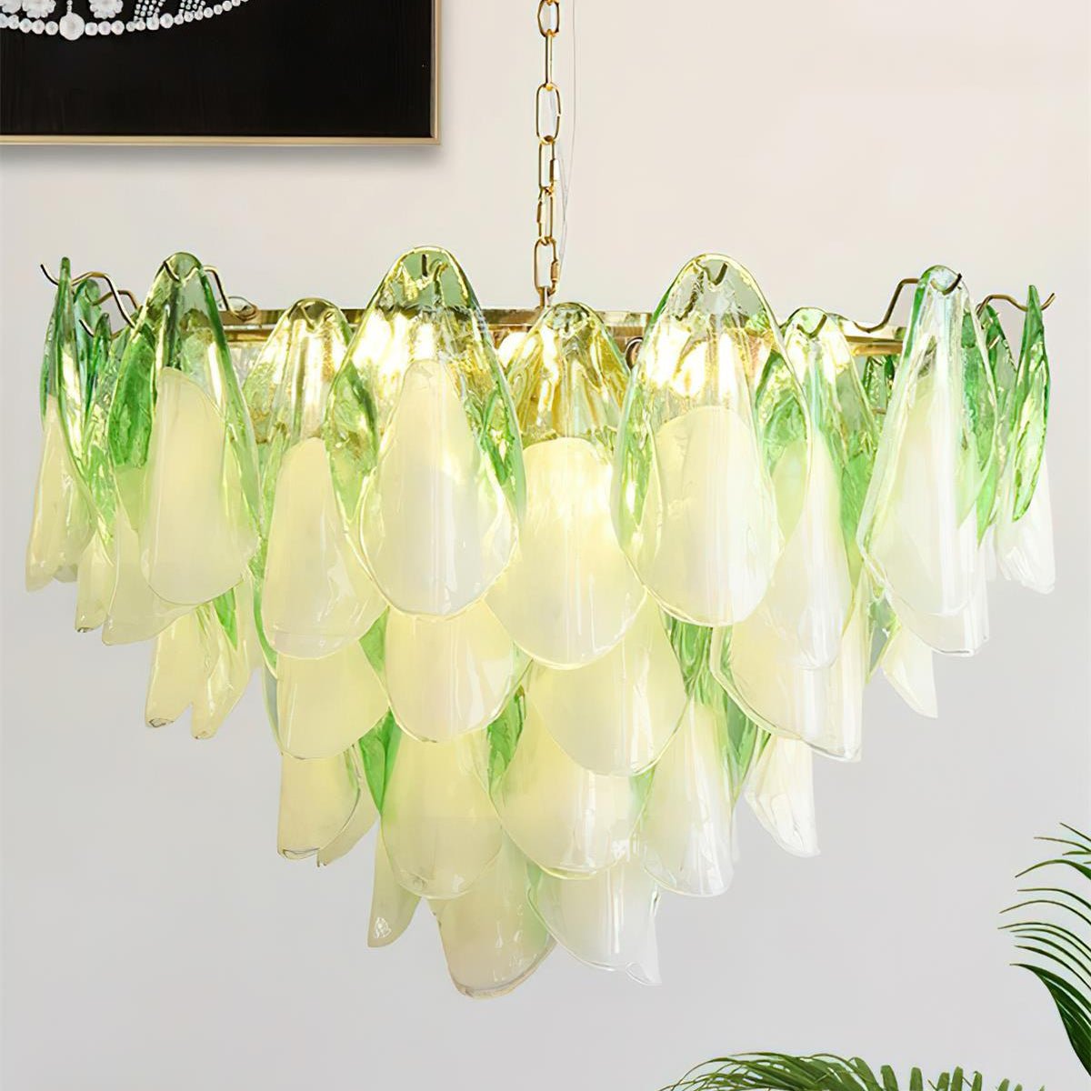 Caia Murano Glass Chandelier for Living Room - L 100cm x H 34cm / ∅ 39.3″ x H 13.3″WhiteJoyfuzzy