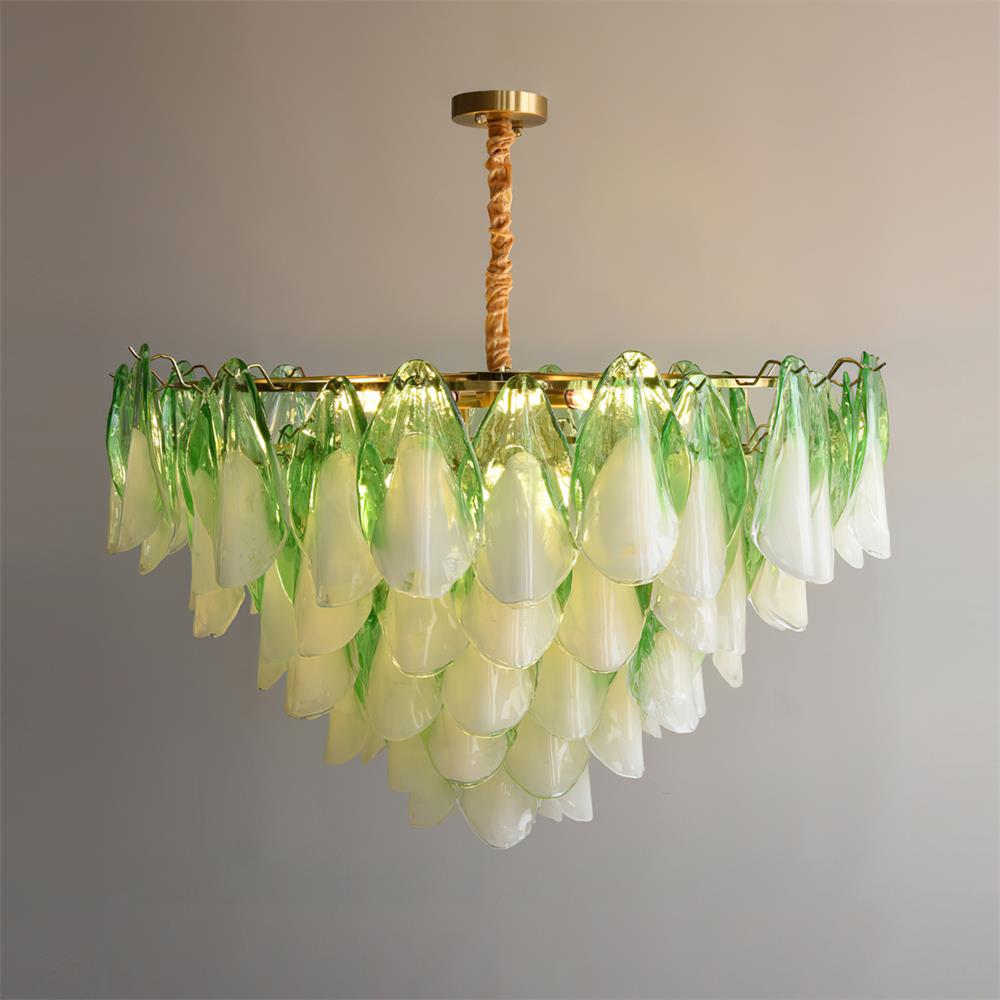 Caia Murano Glass Chandelier for Living Room - Dia 100cm x H 60cm / ∅ 39.3″ x H 23.6″Green & WhiteJoyfuzzy