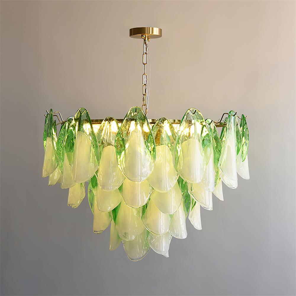 Caia Murano Glass Chandelier for Living Room - Dia 80cm x H 50cm / ∅ 31.4″ x H 19.6″Green & WhiteJoyfuzzy
