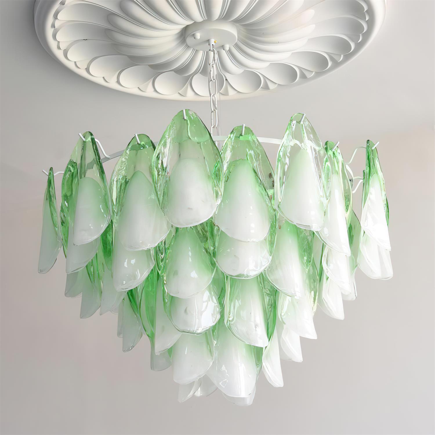 Caia Murano Glass Chandelier for Living Room - Dia 80cm x H 50cm / ∅ 31.4″ x H 19.6″Green & WhiteJoyfuzzy