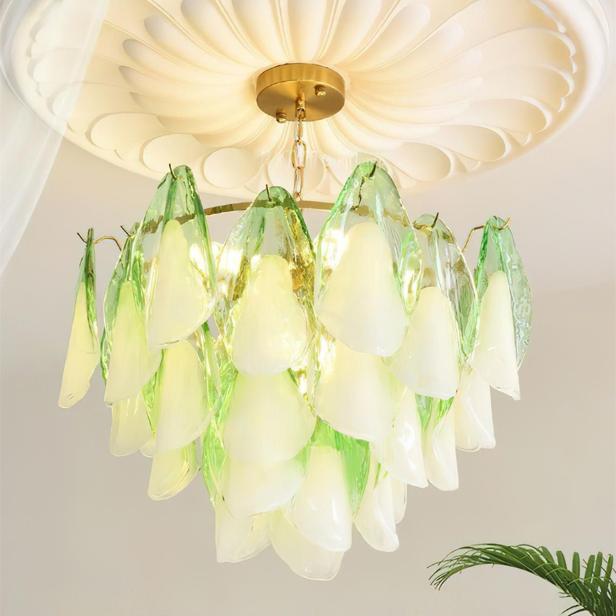 Caia Murano Glass Chandelier for Living Room - Dia 80cm x H 50cm / ∅ 31.4″ x H 19.6″Green & WhiteJoyfuzzy