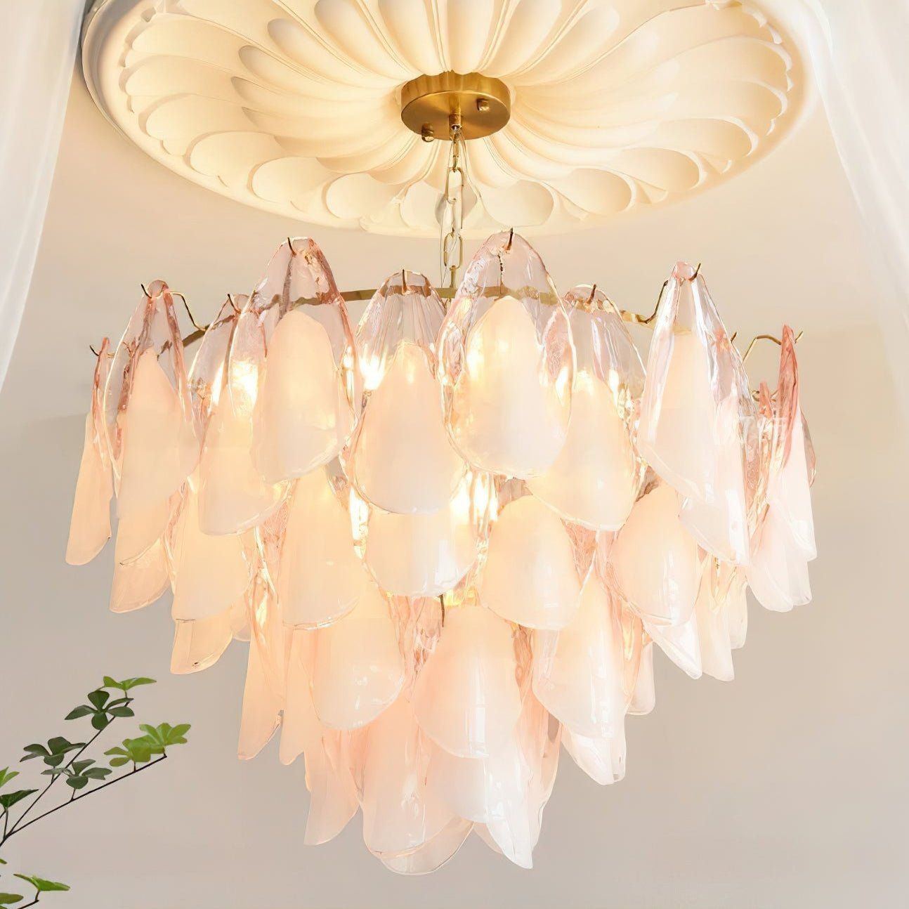 Caia Murano Glass Chandelier for Living Room - Dia 50cm x H 35cm / ∅ 19.6″ x H 13.7″Pink & WhiteJoyfuzzy