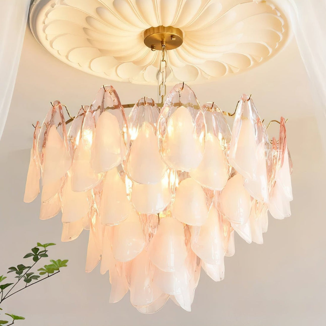 Caia Murano Glass Chandelier for Living Room - Dia 50cm x H 35cm / ∅ 19.6″ x H 13.7″Pink & WhiteJoyfuzzy
