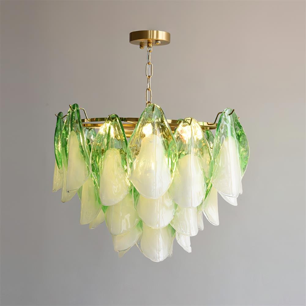 Caia Murano Glass Chandelier for Living Room - Dia 50cm x H 35cm / ∅ 19.6″ x H 13.7″Green & WhiteJoyfuzzy