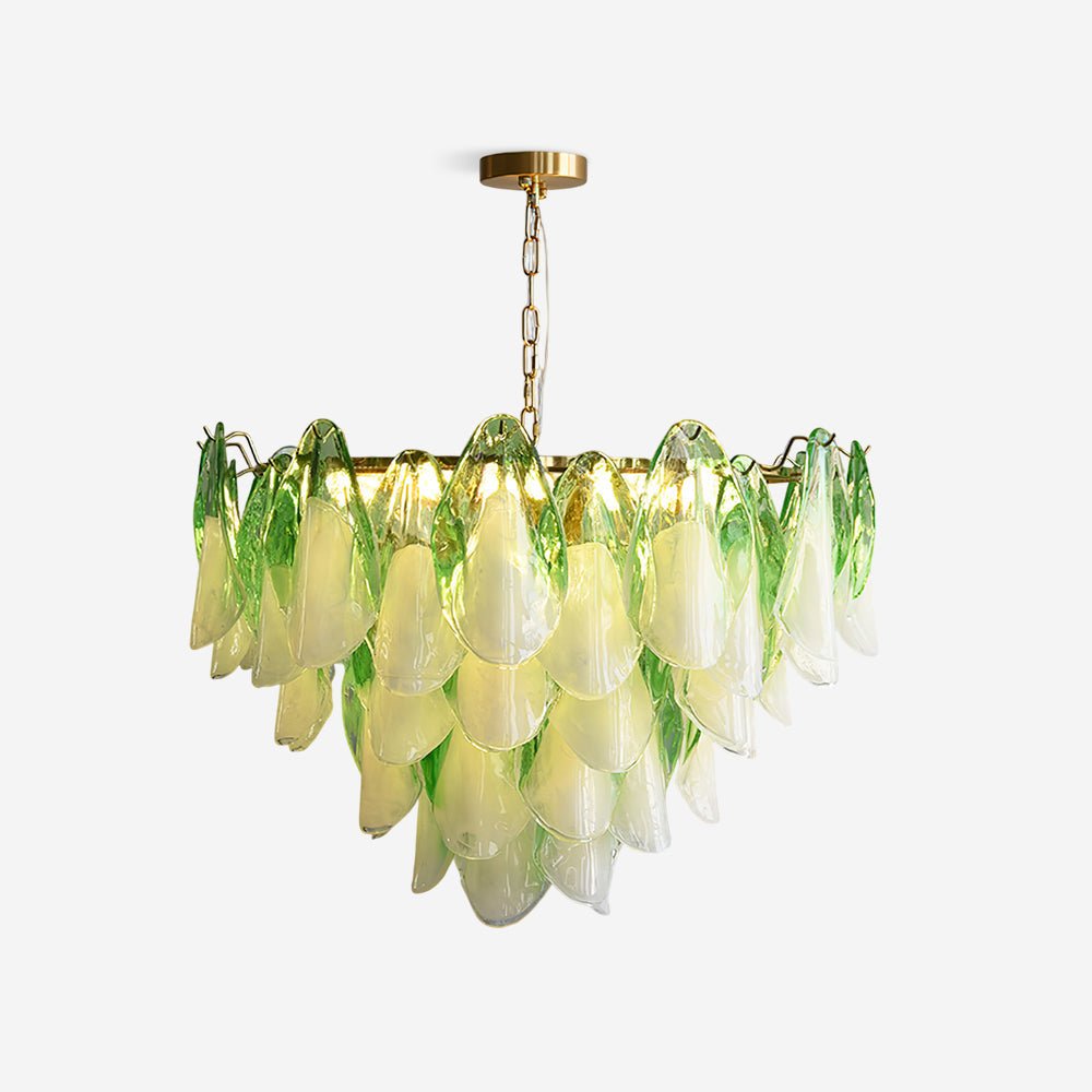 Caia Murano Glass Chandelier for Living Room - Dia 50cm x H 35cm / ∅ 19.6″ x H 13.7″Green & WhiteJoyfuzzy