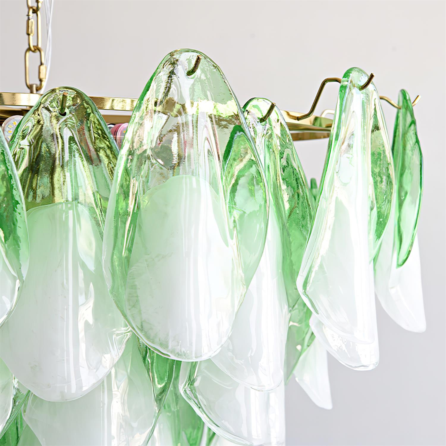 Caia Murano Glass Chandelier for Living Room - Dia 50cm x H 35cm / ∅ 19.6″ x H 13.7″Green & WhiteJoyfuzzy