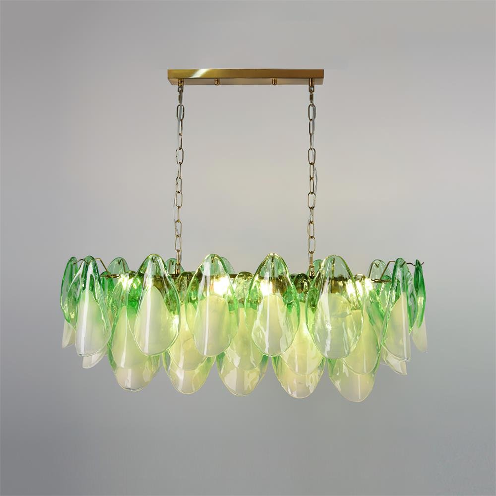 Caia Murano Glass Chandelier for Living Room - L 100cm x H 34cm / ∅ 39.3″ x H 13.3″Green & WhiteJoyfuzzy