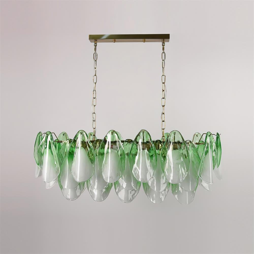Caia Murano Glass Chandelier for Living Room - L 100cm x H 34cm / ∅ 39.3″ x H 13.3″Green & WhiteJoyfuzzy