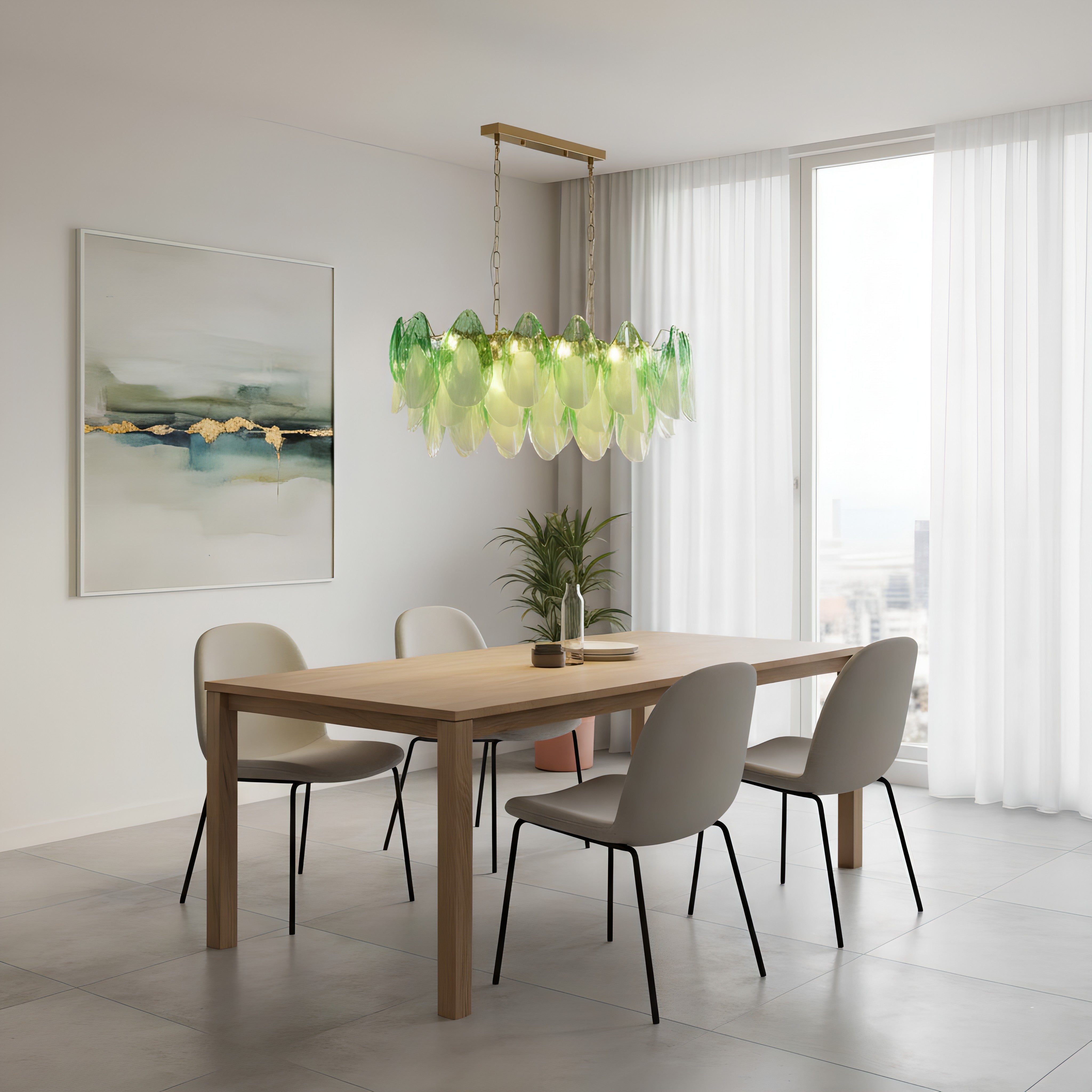 Caia Murano Glass Chandelier for Living Room - L 100cm x H 34cm / ∅ 39.3″ x H 13.3″Green & WhiteJoyfuzzy