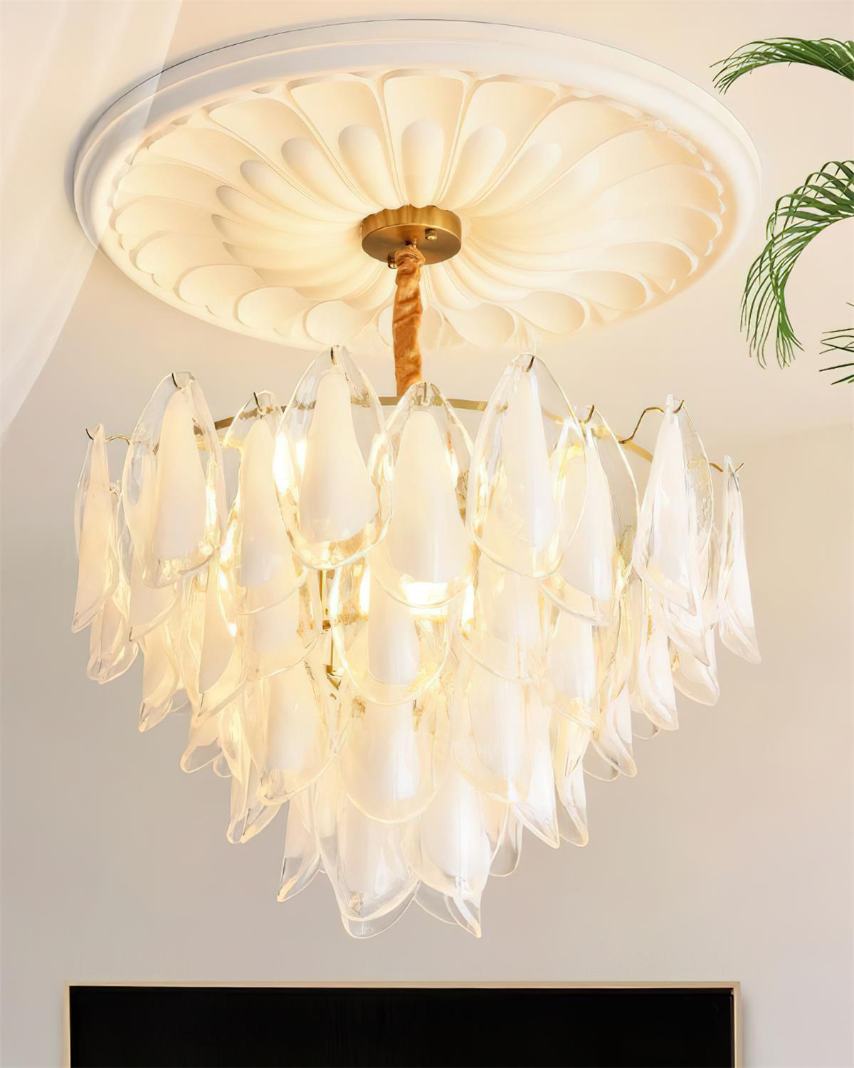 Caia Murano Glass Chandelier for Living Room - Dia 50cm x H 35cm / ∅ 19.6″ x H 13.7″WhiteJoyfuzzy