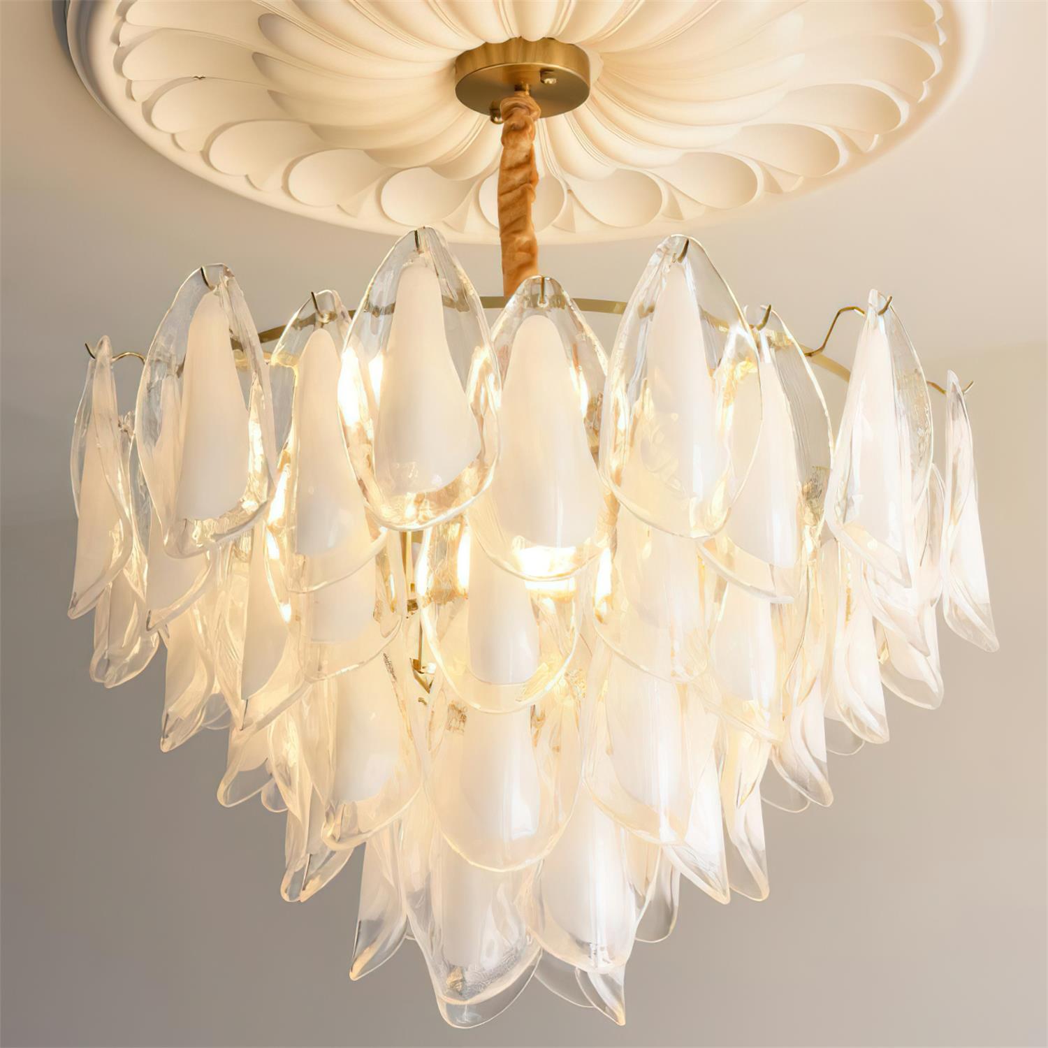 Caia Murano Glass Chandelier for Living Room - Dia 80cm x H 50cm / ∅ 31.4″ x H 19.6″WhiteJoyfuzzy