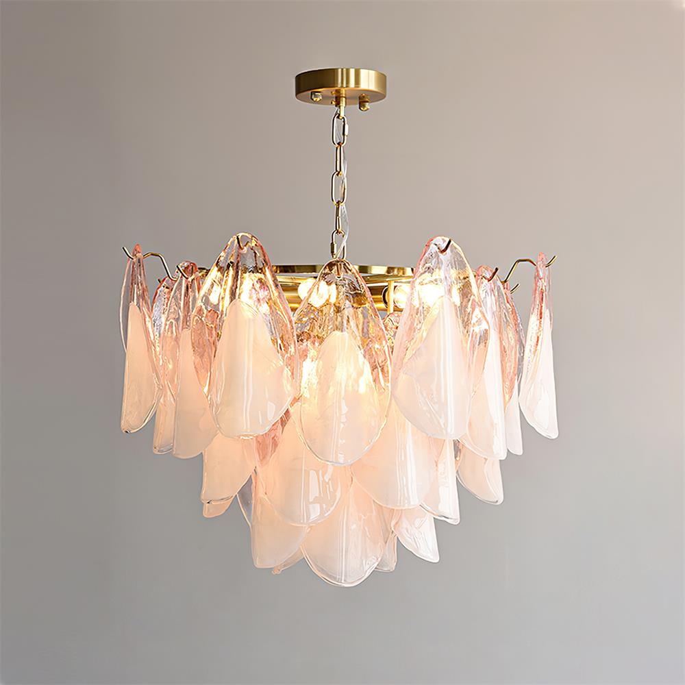 Caia Murano Glass Chandelier for Living Room - Dia 50cm x H 35cm / ∅ 19.6″ x H 13.7″Pink & WhiteJoyfuzzy