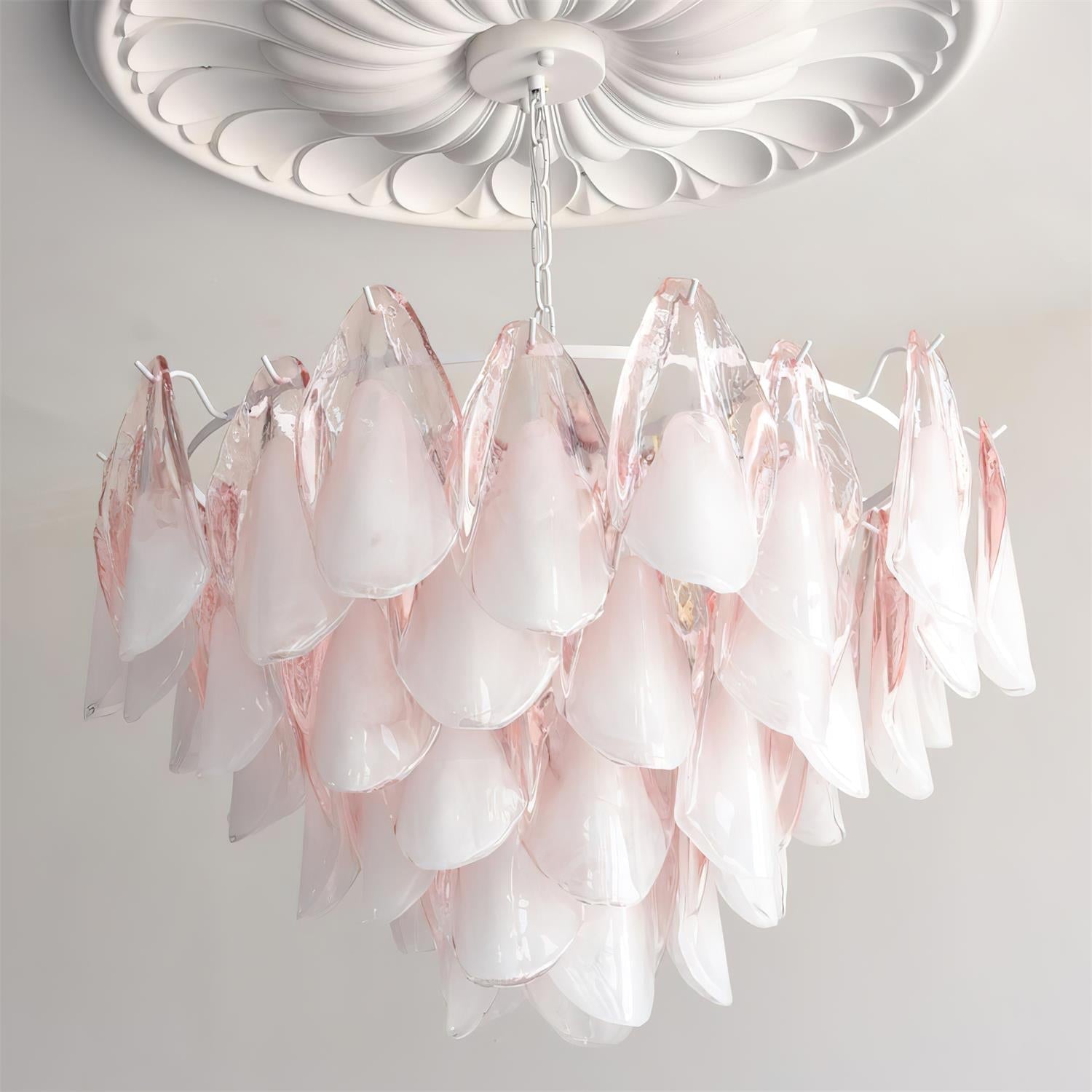 Caia Murano Glass Chandelier for Living Room - Dia 100cm x H 60cm / ∅ 39.3″ x H 23.6″Pink & WhiteJoyfuzzy