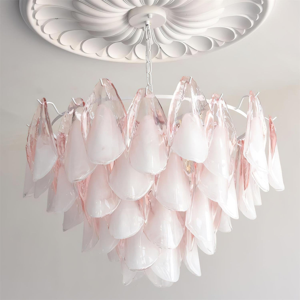 Caia Murano Glass Chandelier for Living Room - Dia 100cm x H 60cm / ∅ 39.3″ x H 23.6″Pink & WhiteJoyfuzzy