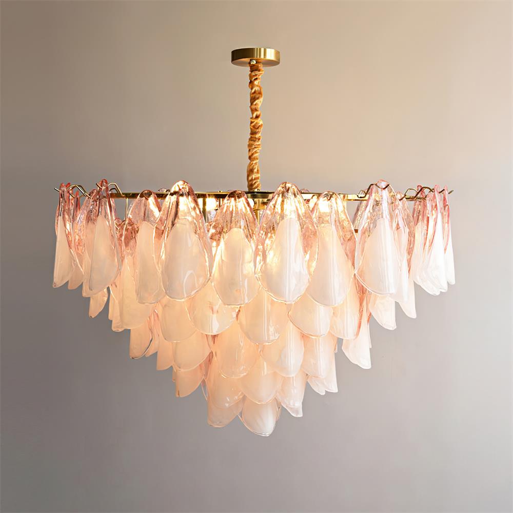 Caia Murano Glass Chandelier for Living Room - Dia 100cm x H 60cm / ∅ 39.3″ x H 23.6″Pink & WhiteJoyfuzzy
