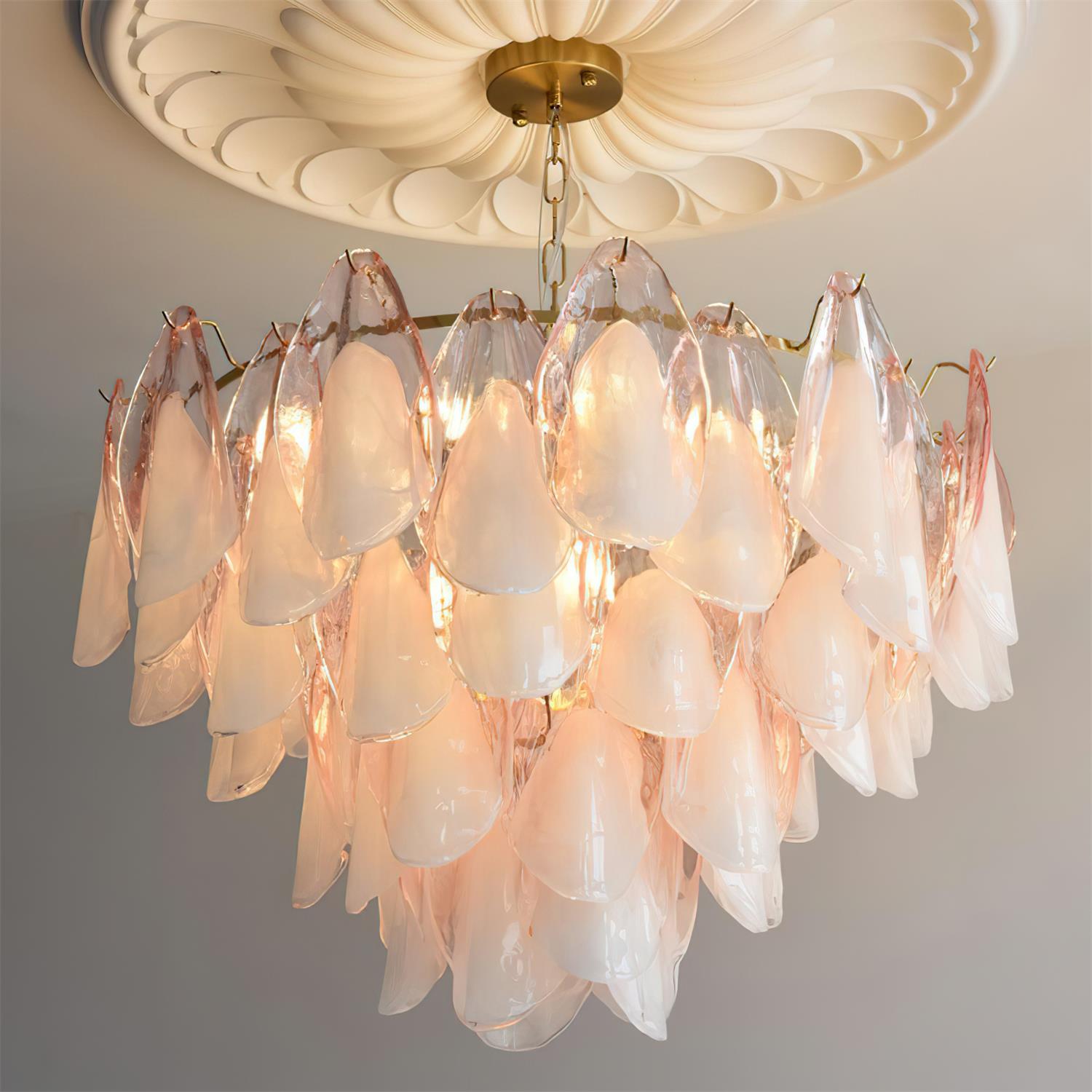 Caia Murano Glass Chandelier for Living Room - Dia 100cm x H 60cm / ∅ 39.3″ x H 23.6″Pink & WhiteJoyfuzzy
