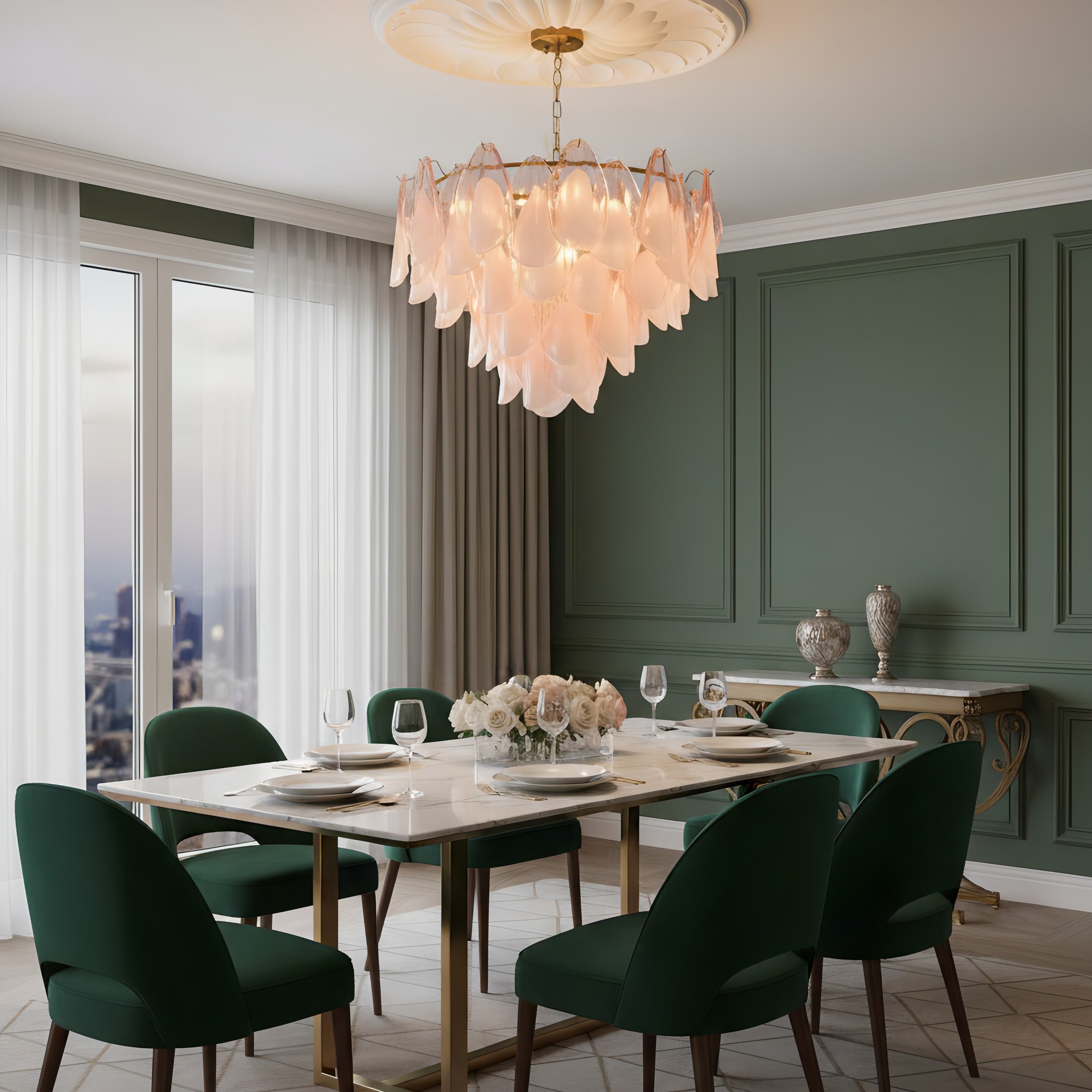 Caia Murano Glass Chandelier for Living Room - Dia 50cm x H 35cm / ∅ 19.6″ x H 13.7″Pink & WhiteJoyfuzzy