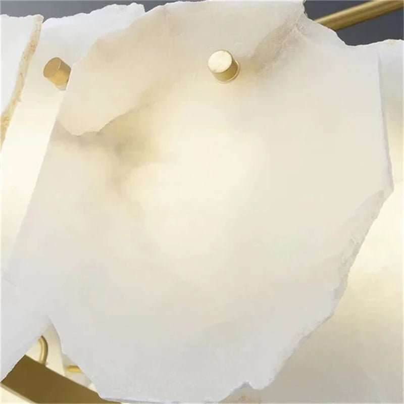 Carlos Alabaster Modern Snowflake Linear Chandelier Over Dining Table - Joyfuzzy