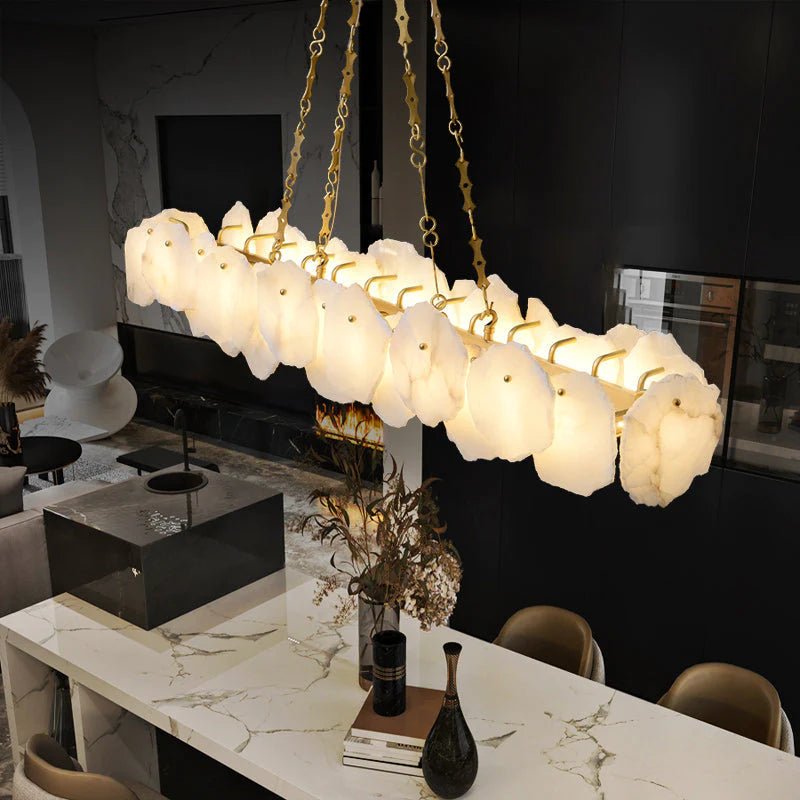 Carlos Alabaster Modern Snowflake Linear Chandelier with Chain - Joyfuzzy