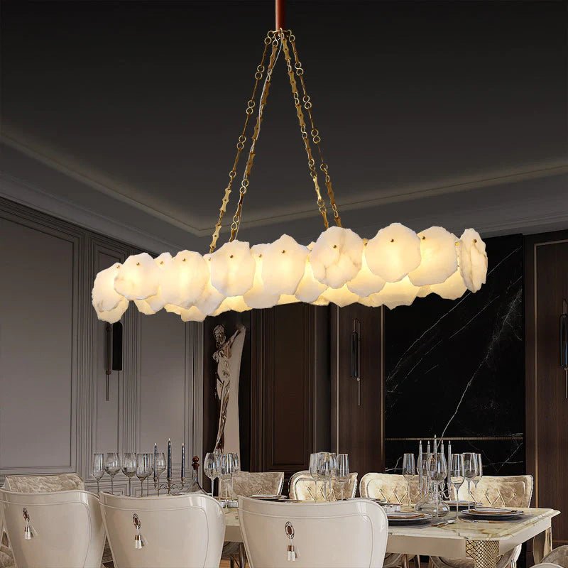Carlos Alabaster Modern Snowflake Linear Chandelier with Chain - Joyfuzzy