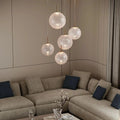 Casen Modern Round Chandelier - Hand - Blown Crackle Glass & Satin Brass LED Pendant Light - 3 - Light 20''CrackleJoyfuzzy