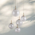 Casen Modern Round Chandelier - Hand - Blown Crackle Glass & Satin Brass LED Pendant Light - 5 - Light 28''CrackleJoyfuzzy