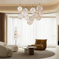 Casen Modern Round Chandelier - Hand - Blown Crackle Glass & Satin Brass LED Pendant Light - 3 - Light 20''CrackleJoyfuzzy